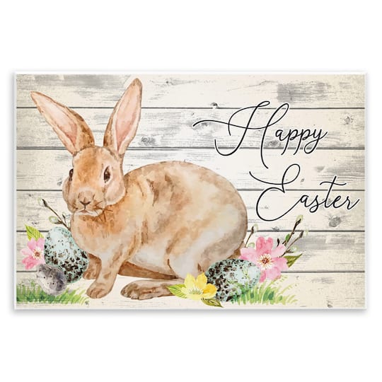 Stupell Industries Spring Floral Happy Easter Bunny Wall Plaque Art